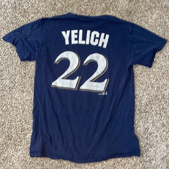 🩵Genuine Merchandise Navy Blue T-Shirt brewers mlb YELICH #22 - Picture 2 of 3